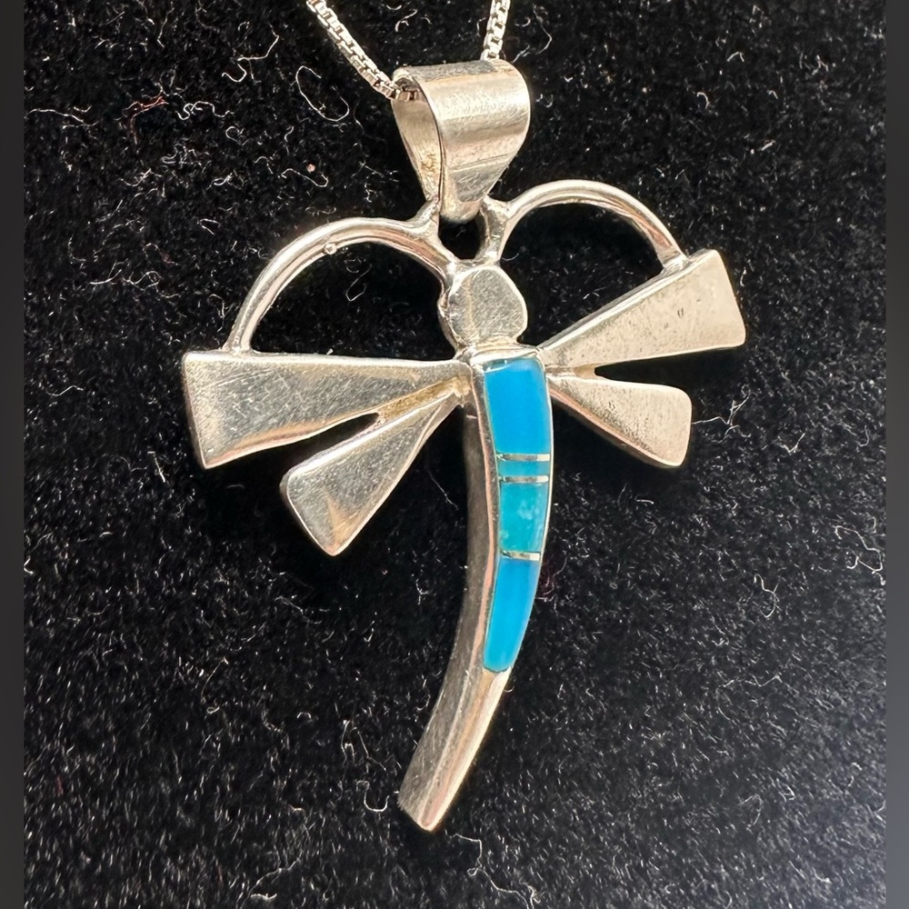 CALVIN BEGAY Navajo Sterling Silver Turquoise Blue Opal Pendant Necklace